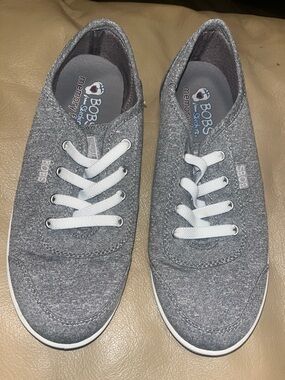 Skechers BOBS Gray Knit Lace-Up Sneakers